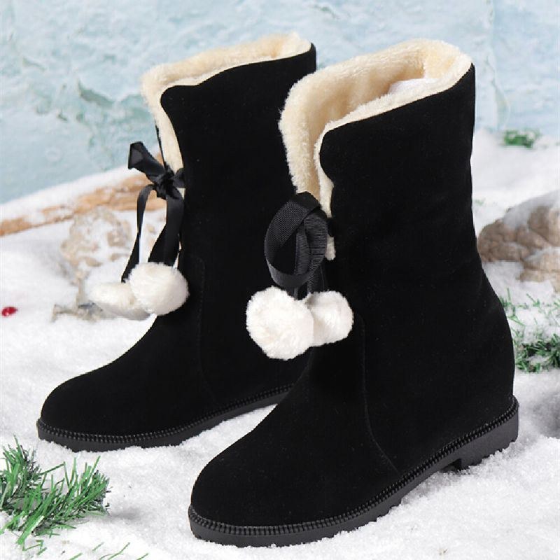 Dame Ensfarvet Casual Elegant Pompom Sløjfe Varm Fluff Flangende Snestøvler