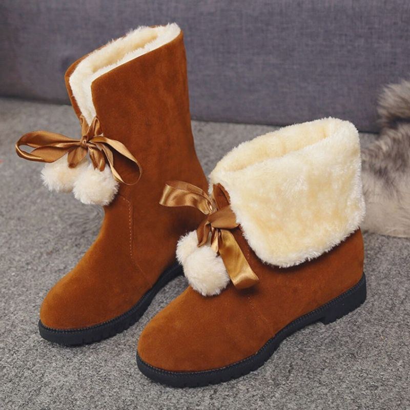 Dame Ensfarvet Casual Elegant Pompom Sløjfe Varm Fluff Flangende Snestøvler