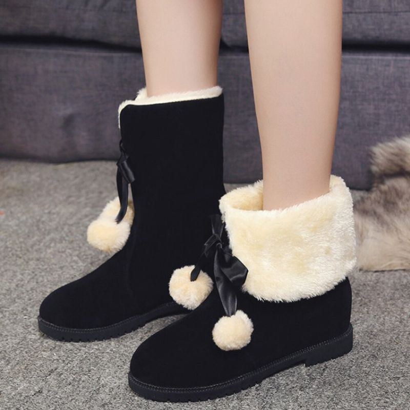 Dame Ensfarvet Casual Elegant Pompom Sløjfe Varm Fluff Flangende Snestøvler