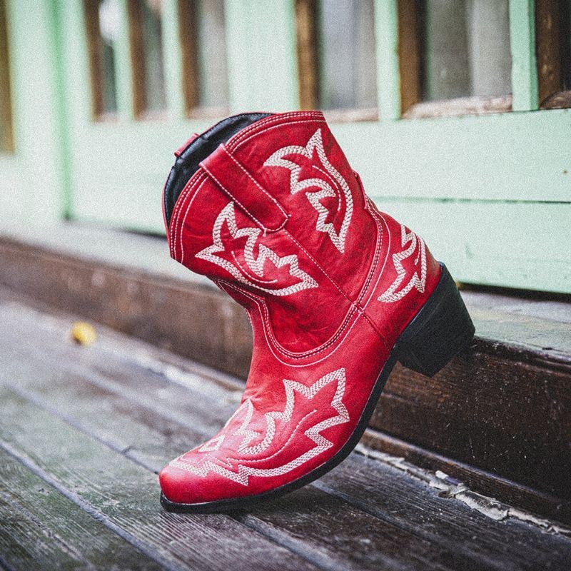 Dame Folkways Blomsterbroderet Chunky Heel Slip-on Korte Cowboystøvler