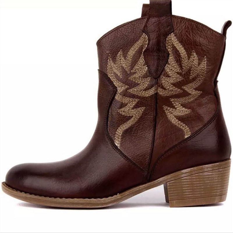 Dame Folkways Blomsterbroderet Chunky Heel Slip-on Korte Cowboystøvler