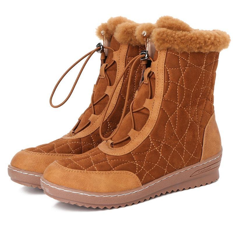 Dame Justerbare Ruskind Mid Calf Casual Vinterstøvler