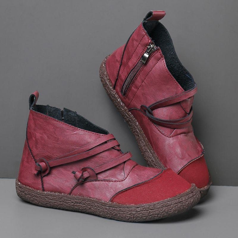 Dame Retro Blød Sål Syning Strappy Comfy Ankelstøvler