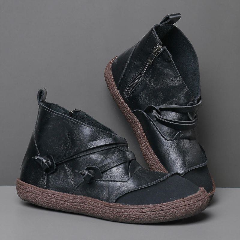 Dame Retro Blød Sål Syning Strappy Comfy Ankelstøvler