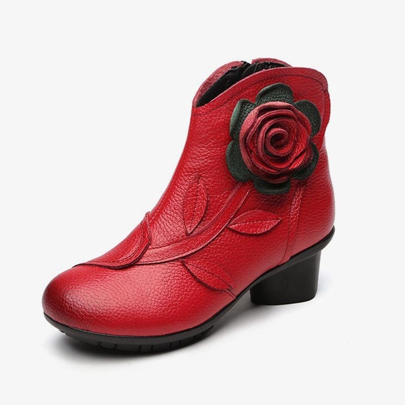 Dame Retro Håndlavede Ankelstøvler I Blomsterlæder