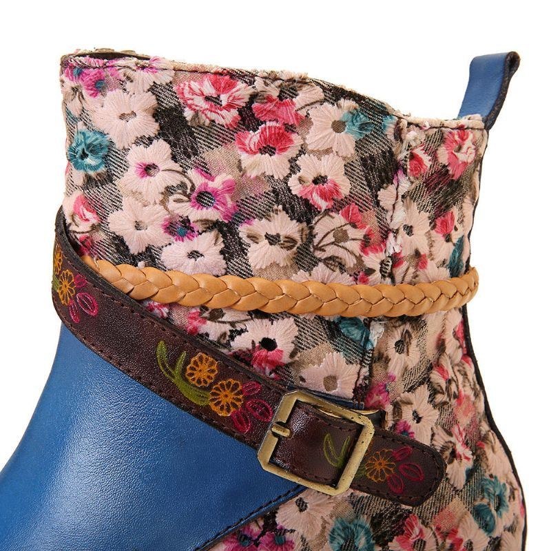 Dame Retro Spænde Vævning Stitching Ankelstøvler