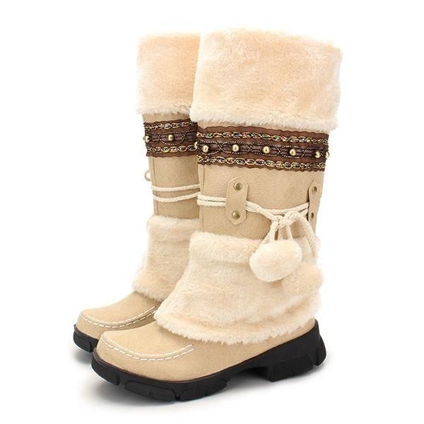Dame Snørestøvler Varme Mid Calf Snestøvler