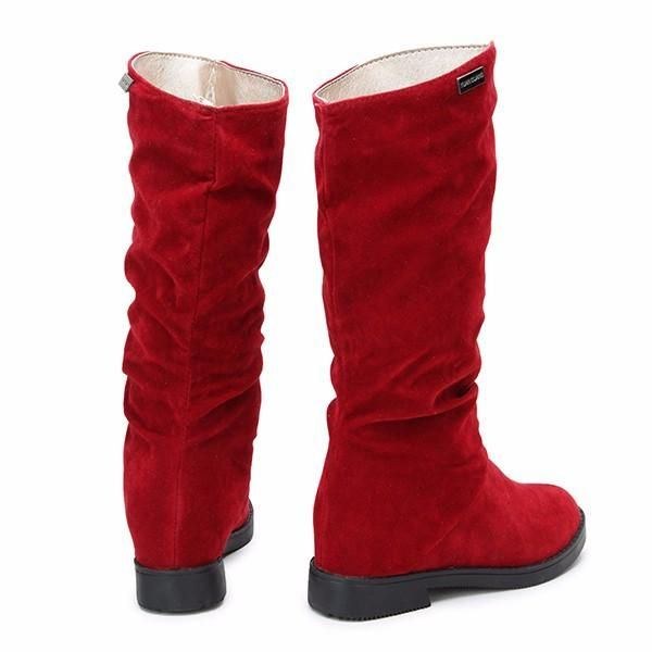 Dame Varm Solid Farve Ruskind Vinter Sne Mid-calf Støvler