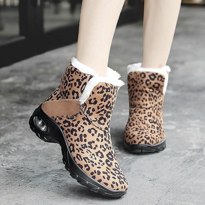 Dame Varmforet Skridsikre Leopard Slip On Short Snow Boots