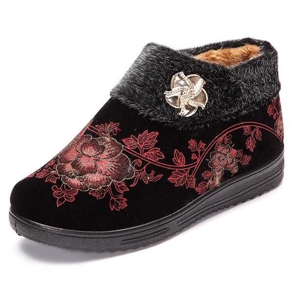 Dame Vinter Bomuld Pels Foring Støvler Casual Outdoor Plys Flats