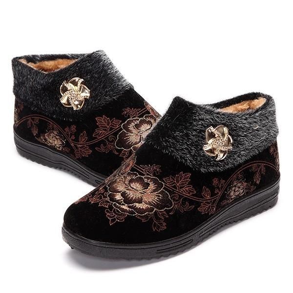 Dame Vinter Bomuld Pels Foring Støvler Casual Outdoor Plys Flats