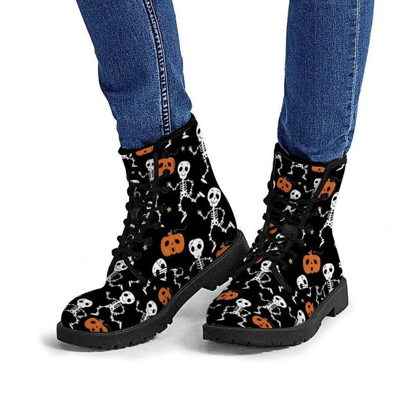 Halloween Kvinder Funny Skeleton Pumpkin Printing Blødt Gummi Skridsikker Ydersål Martin Støvler