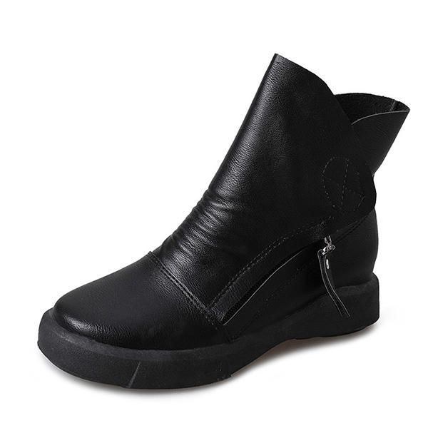Kvinders Flats Snørebånd Rund Toe Fashion Casual Læderankelstøvler