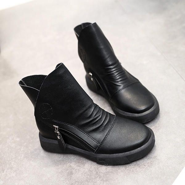 Kvinders Flats Snørebånd Rund Toe Fashion Casual Læderankelstøvler
