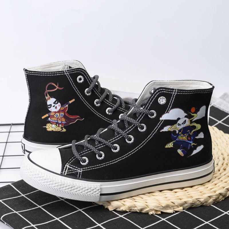 Plus Size Dame Panda Print Comfy Skateboard Canvas Boots