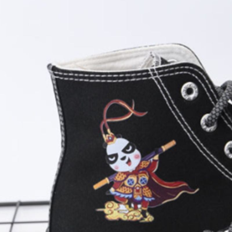 Plus Size Dame Panda Print Comfy Skateboard Canvas Boots