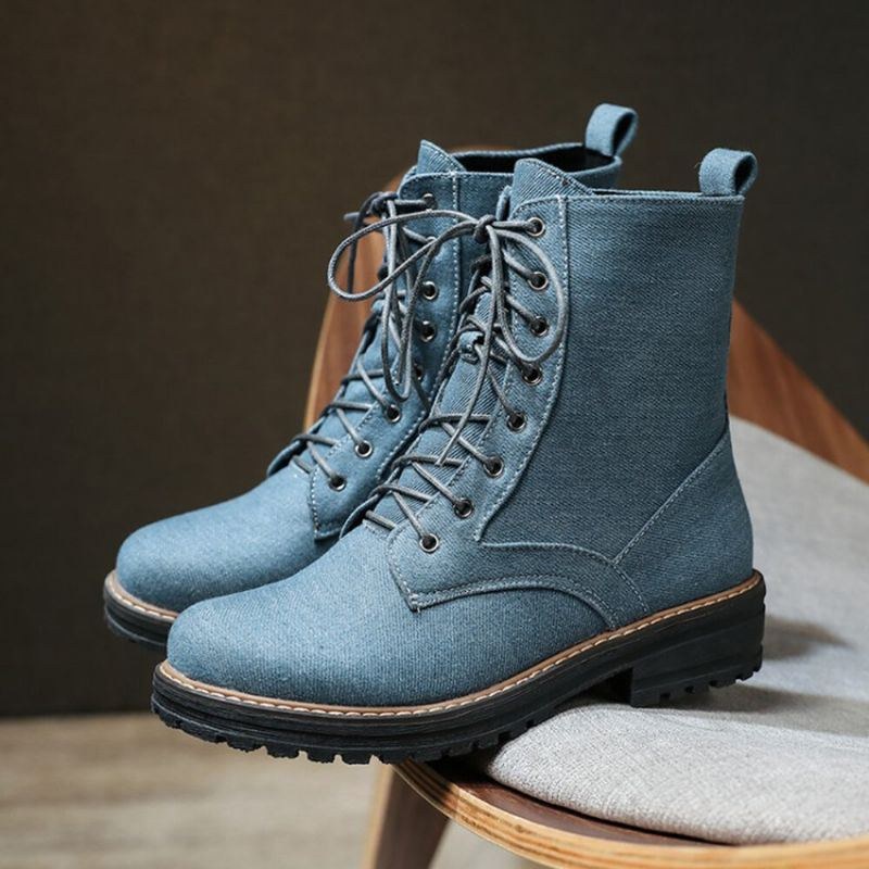 Plus Size Kvinder Casual Canvas Stof Snøre Støvler