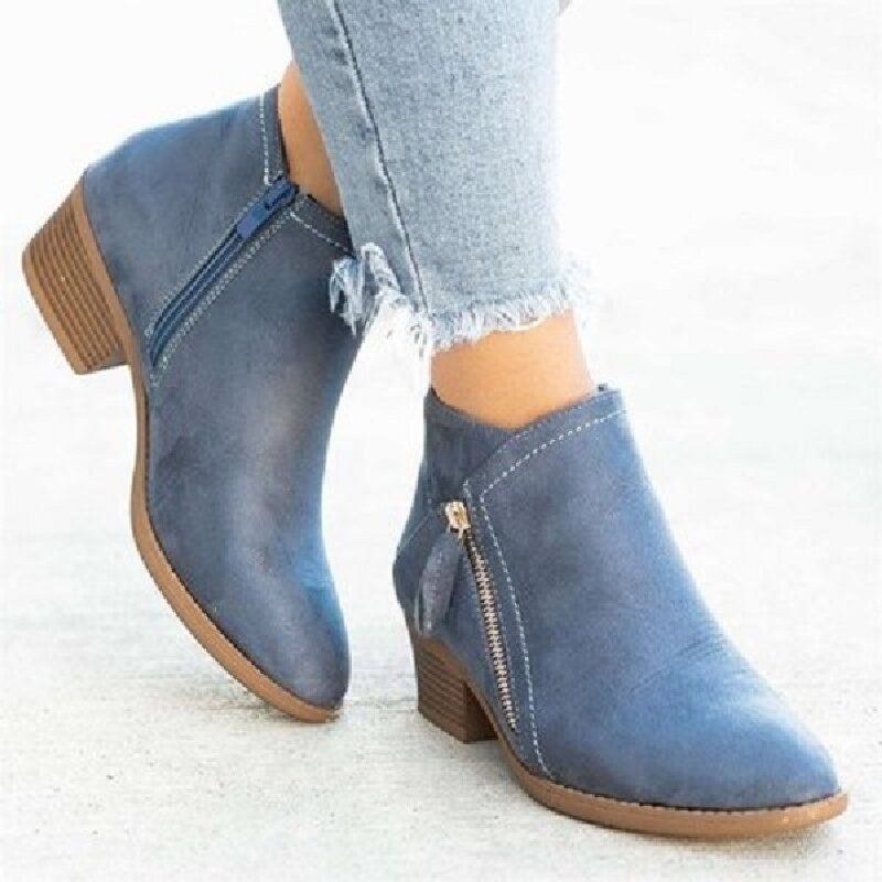 Plus Size Kvinder Casual Lynlås Chunky Heel Korte Enkeltstøvler
