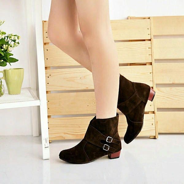 Stor Størrelse Kvinder Korte Støvler Casual Outdoor Slip On High Heel Sko