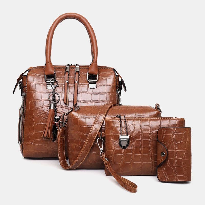 Dame 4 Stk Imiteret Læder Blødt Ensfarvet Jakkesæt Håndtaske Crossbody Taske Clutch Taske Kort Tegnebog