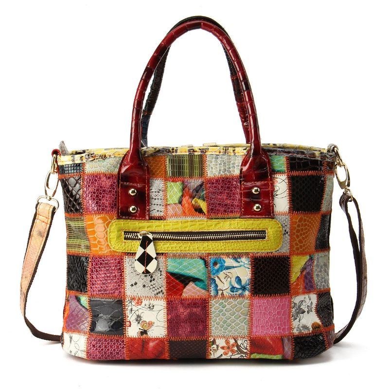 Dame Ægte Læder Vintage Tote Håndtaske Stor Kapacitet Syning Crossbody Taske