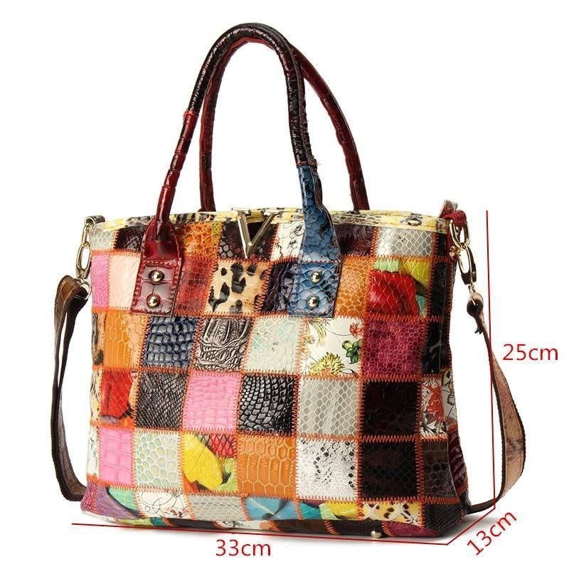 Dame Ægte Læder Vintage Tote Håndtaske Stor Kapacitet Syning Crossbody Taske
