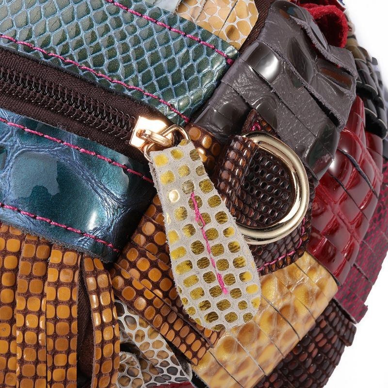 Dame Bohemian Stor Kapacitet Ægte Læder Håndtaske Patchwork Håndlavede Crossbody Tasker
