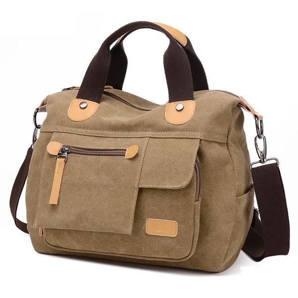 Dame Canvas Casual Stor Kapacitet Funktionel Multi Pocket Håndtaske Skuldertaske Crossbody Taske