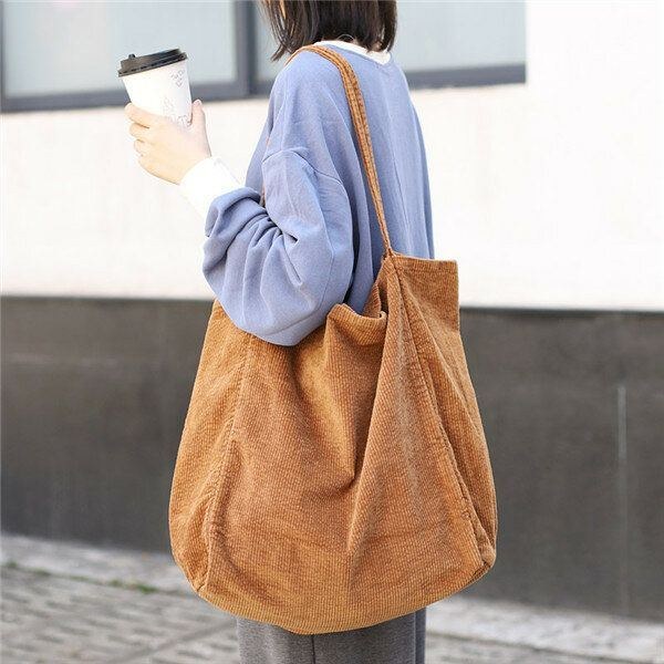 Dame Corduroy Vintage Shoppingtaske Med Stor Kapacitet Skuldertaske Håndtaske
