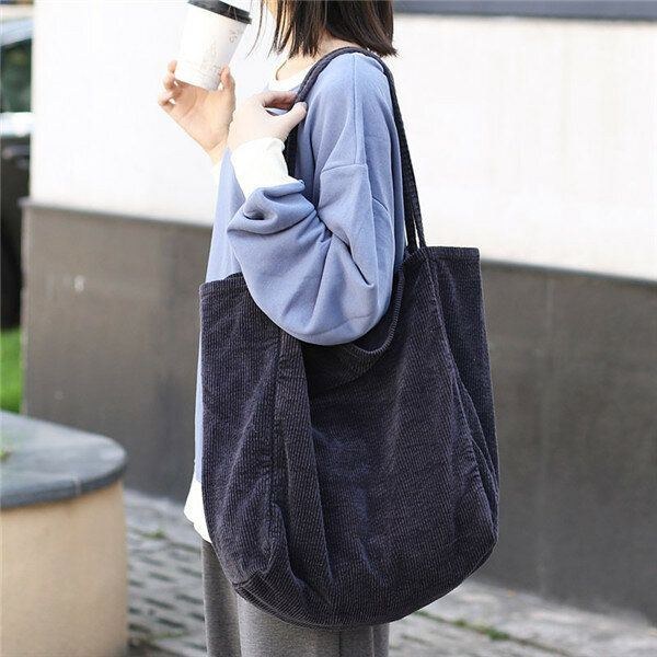 Dame Corduroy Vintage Shoppingtaske Med Stor Kapacitet Skuldertaske Håndtaske