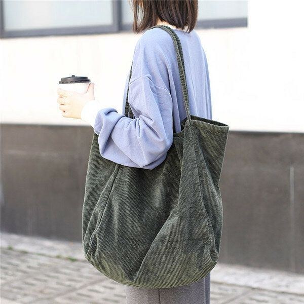 Dame Corduroy Vintage Shoppingtaske Med Stor Kapacitet Skuldertaske Håndtaske