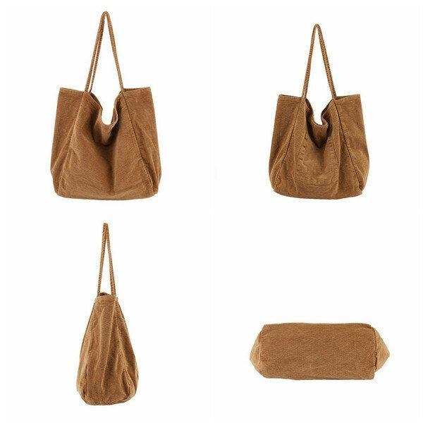 Dame Corduroy Vintage Shoppingtaske Med Stor Kapacitet Skuldertaske Håndtaske