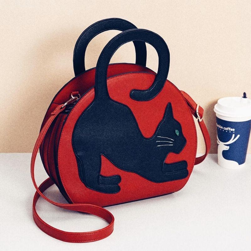 Dame Cute Cat Pattern Expandable Handbag Crossbody Bag Modetaske