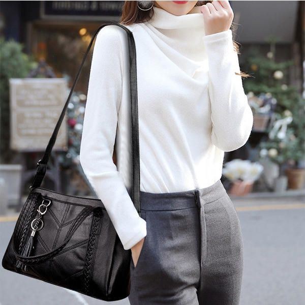 Dame Elegant Soft Pu Håndtaske Skuldertasker Crossbody Tasker