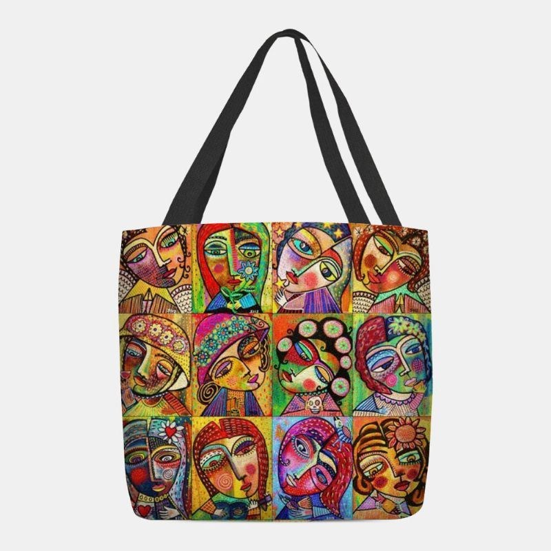Dame Filt Flerfarvet Tegneseriefigur Print Håndtaske Skuldertaske Tote