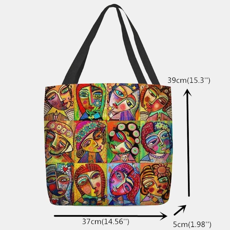 Dame Filt Flerfarvet Tegneseriefigur Print Håndtaske Skuldertaske Tote