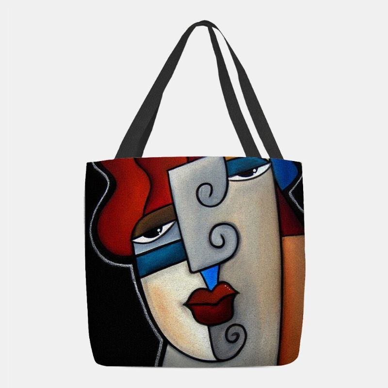 Dame Filt Picasso-stil Flerfarvet Tegneseriefigur Trykt Håndtaske Skuldertaske Tote