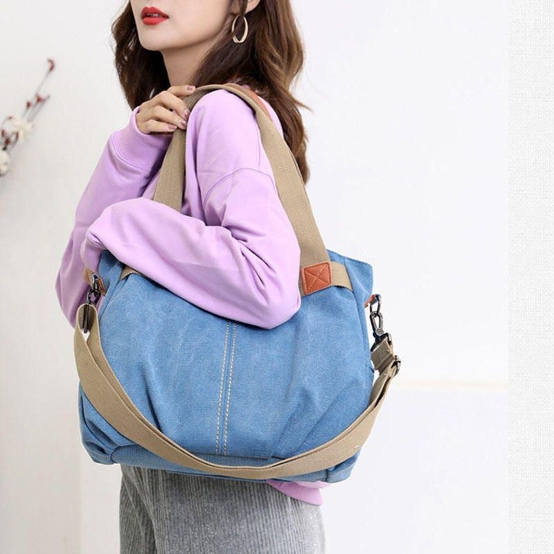 Dame Håndtaske I Lærred Med Stor Kapacitet Skuldertaske Crossbody-tasker