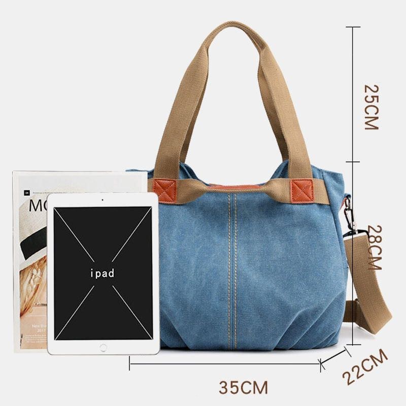 Dame Håndtaske I Lærred Med Stor Kapacitet Skuldertaske Crossbody-tasker