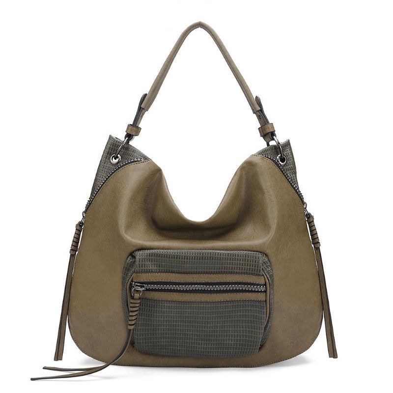 Dame Imiteret Læder Designer Vævet Stitching Tote Bag
