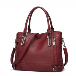 Dame Imiteret Læder Mulepose Med Stor Kapacitet Solid Håndtaske Fritid Crossbody Taske