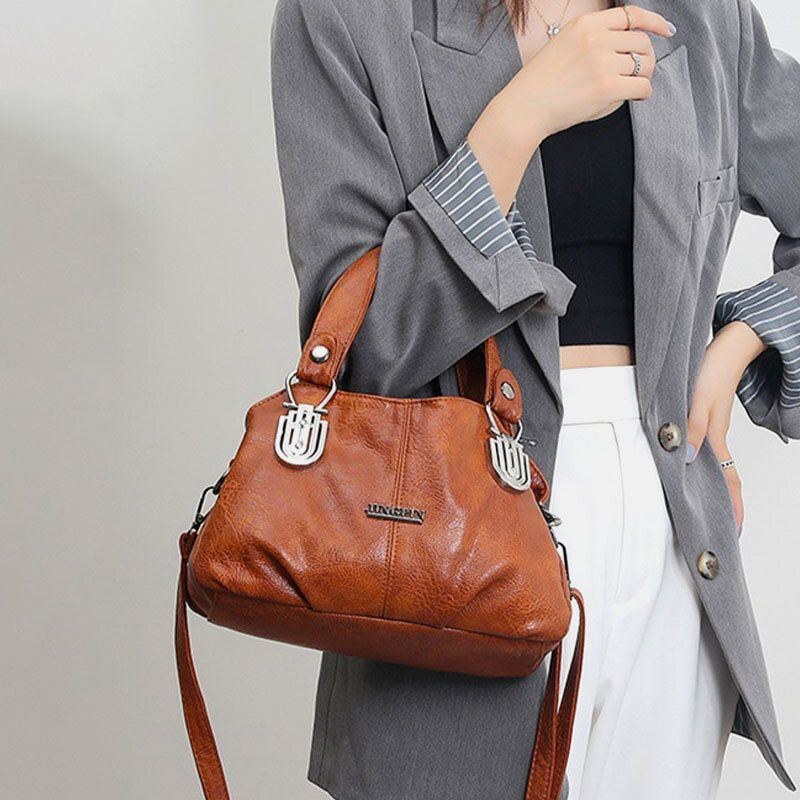 Dame Imiteret Læder Retro Business Shopping All-match Stor Kapacitet Multi-bære Håndtaske Tote Crossbody Taske