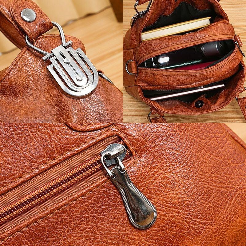 Dame Imiteret Læder Retro Business Shopping All-match Stor Kapacitet Multi-bære Håndtaske Tote Crossbody Taske