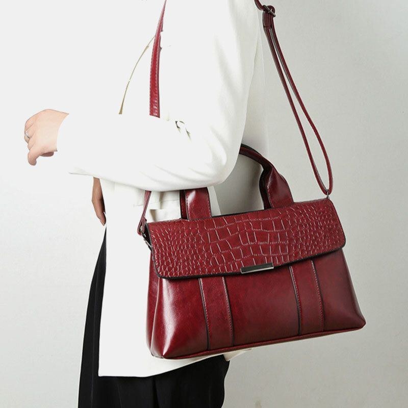 Dame Imiteret Læder Retro Vintage Mode Multi-bære Håndtaske Tote Crossbody Taske