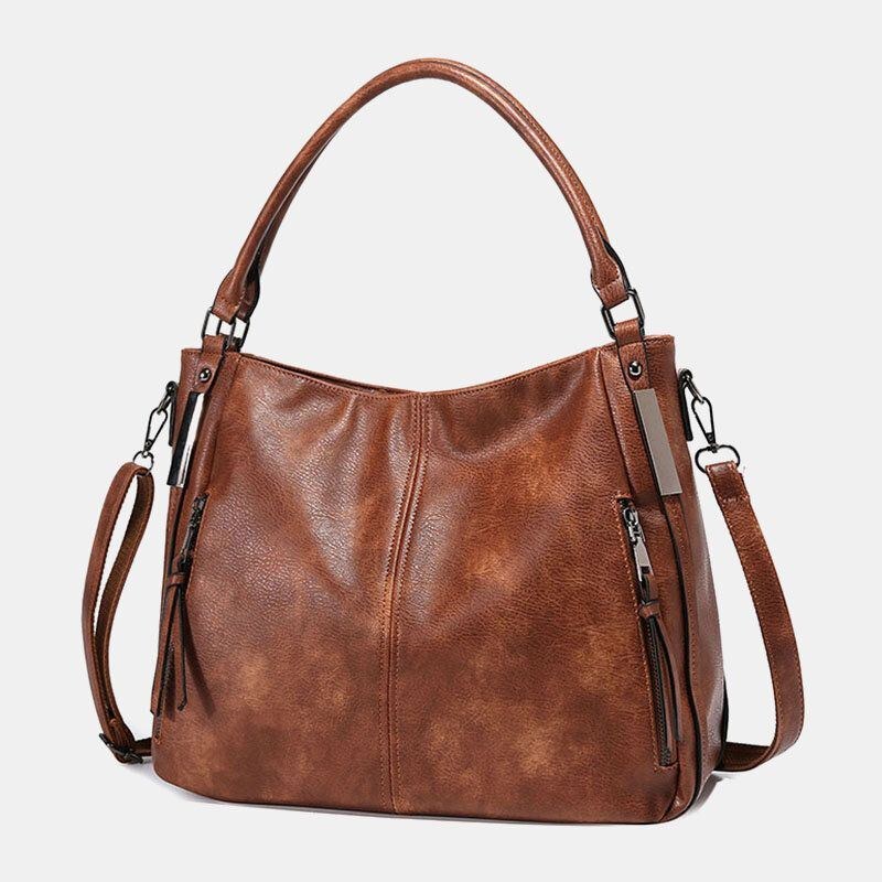 Dame Imiteret Læder Stor Kapacitet Ryg Tyverisikring Pocket Patchwork Håndtaske Crossbody Taske
