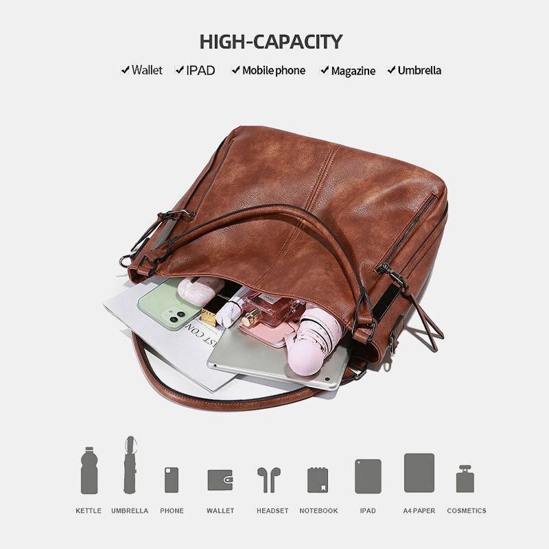 Dame Imiteret Læder Stor Kapacitet Ryg Tyverisikring Pocket Patchwork Håndtaske Crossbody Taske