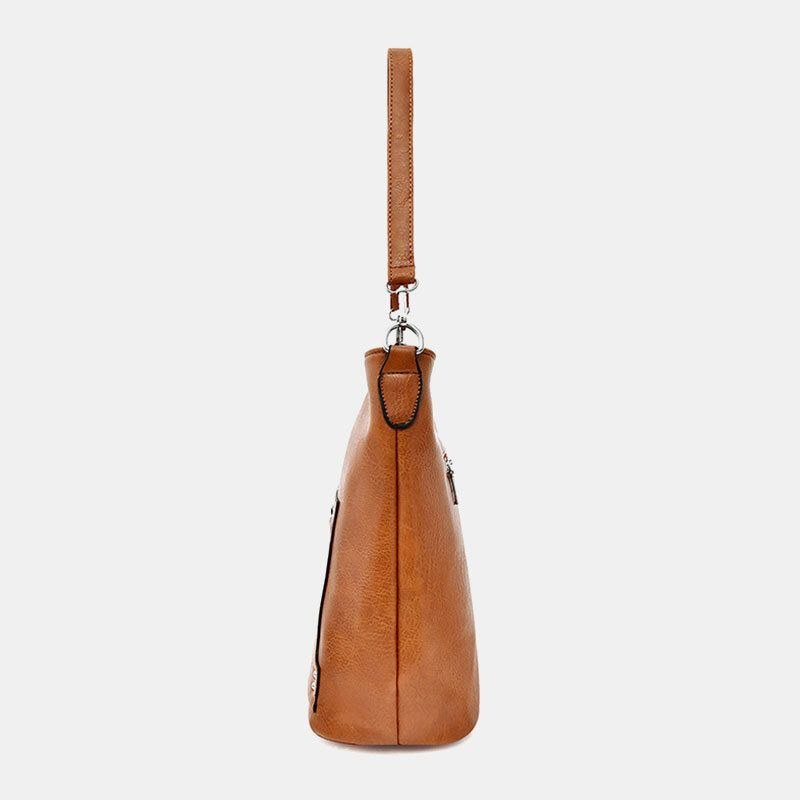 Dame Kunstlæder Retro Skuldertaske Med Stor Kapacitet Handtaske Tote