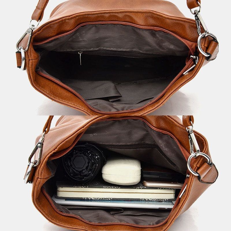 Dame Kunstlæder Retro Skuldertaske Med Stor Kapacitet Handtaske Tote