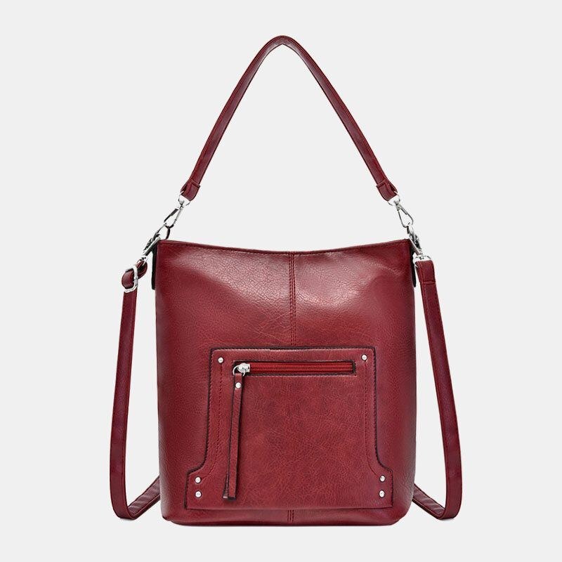 Dame Kunstlæder Retro Skuldertaske Med Stor Kapacitet Handtaske Tote
