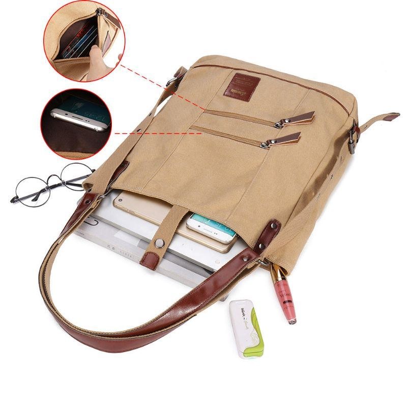 Dame Multi-carry Casual Canvas Håndtaske Skuldertaske Satchel Rygsæk